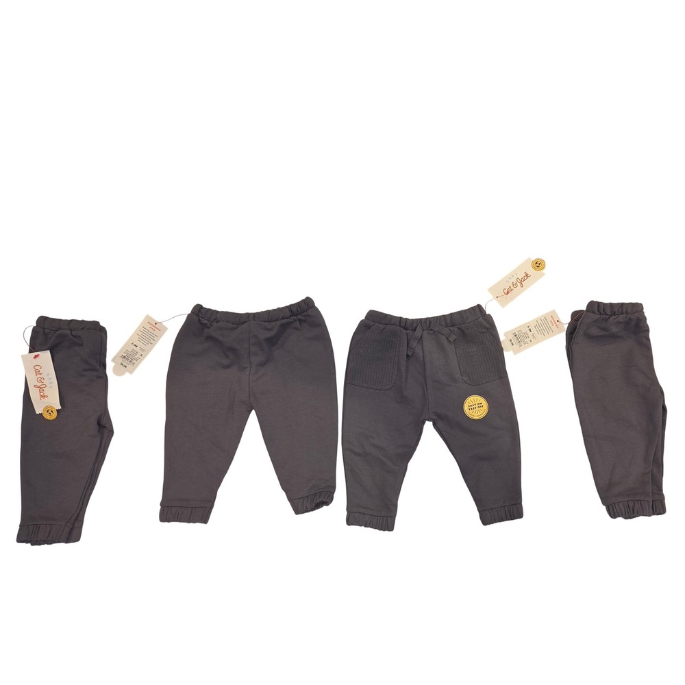 Cat & Jack Jogger Pants Baby 0-3M Gray New Recycled Easy On Easy Off 4 Pants Lot